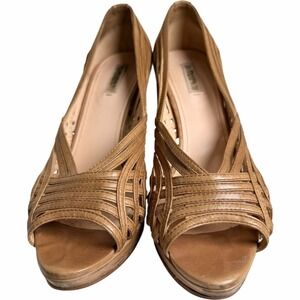 Vintage Prada Woven Leather Peep Toe Heels Size 40.5